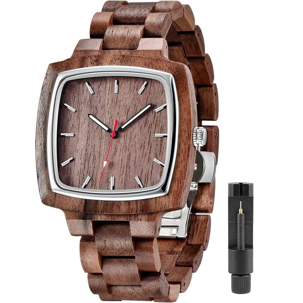 Tiong Brand Wooden Watches Mens with Handmade Colorful Bamboo Wood Watch Analog Date Quartz Wooden Watch for Men, Q1056, Modern