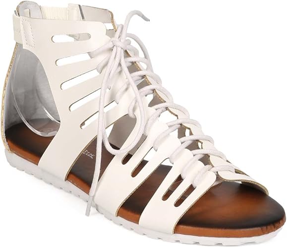 white lace up gladiator sandals
