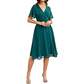 Ystguic Women's Summer Elegant Chiffon Wrap V Neck Aline Dress