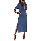ANRABESS Womens 2 Piece Outfits Striped Sweater Skirt Sets 2026 Spring Casual Short Sleeve Pullover Tops Travel Midi Dress