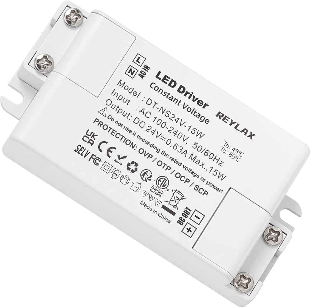 REYLAX 24V LED Driver 15W 630mA Constant Voltage Power Supply