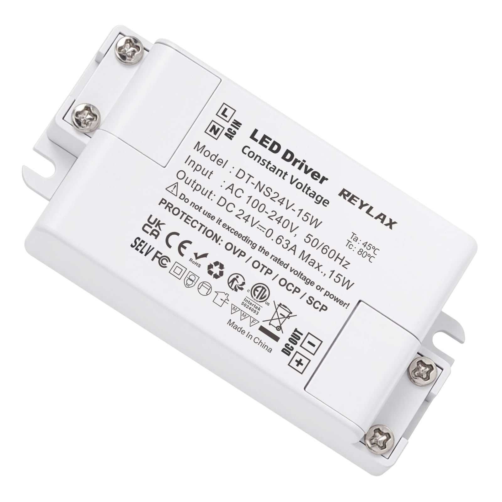 REYLAX 24V LED Driver 15W 630mA, 240 to 24 Volt Transformer, Constant Voltage Power Supply, Low Voltage DC Transformers for DIY Light Strips, G4, MR11, MR16 Bulbs