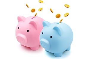 Fireboomoon 2 Pack Plastic Cute Pig Money Bank,Unbreakable Piggy Saving Money Box Coin Bank for Boys Girls Kids Adults Home Decoration(Blue and Pink)