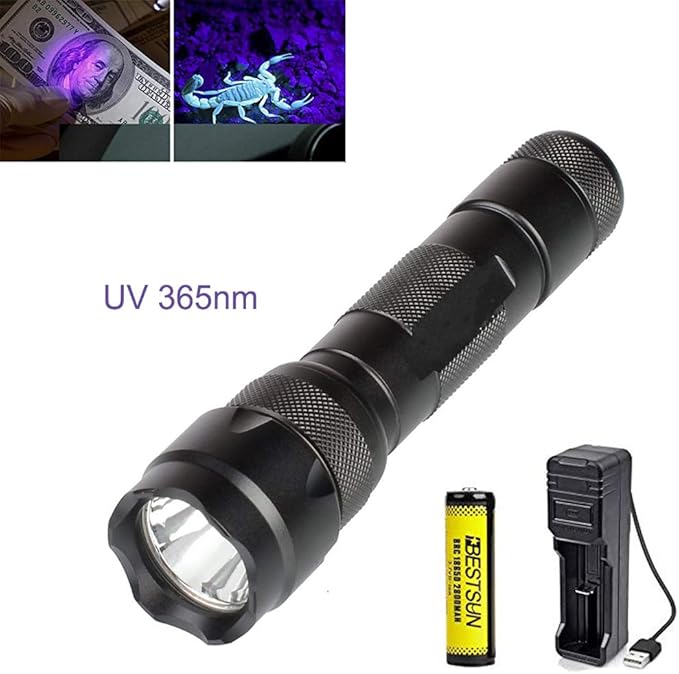 365nm Ultraviolet Light Torch UV Black Light Flashlight Professional for Detecting Minerals