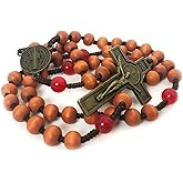 Catholic Heirlooms St. Benedict Wood and Stone Cord Rosary & Sacred Heart Rosary Bracelet Set