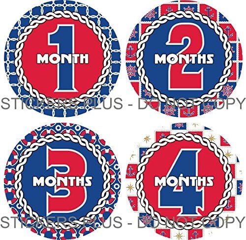Baby Boy Month Stickers Monthly Baby Milestone Stickers Nautical Sailor Anchor Rope Red White Blue