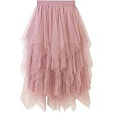 Reaowazo Tulle Skirts for Women Midi Long Fairy Skirt Tutu A-Line Mesh Layered High Elastic Waist Halloween Skirts