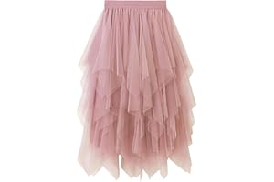 Reaowazo Tulle Skirts for Women Midi Long Fairy Skirt Tutu A-Line Mesh Layered High Elastic Waist Halloween Skirts