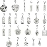 Hobbspring 50Pcs Clip on Charm Pendants 25 Styles Antique Silver Inspiration Words Charms with Lobster Clasps Words Alloy Zipper Pendant for Bag Purse Keychain Jewelry Making DIY Crafts