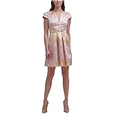Vince Camuto Womens Jacquard Cap Sleeve Fit and Flare