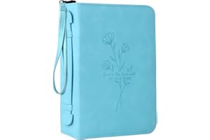 WOBAGMEN Bible Cover Case for Women,PU Leather Bible Cover for Men Women with Handle,Blue Bible Book Cover, Bible Bag with Embossed Floral, Carrying Case Bible Protective Christian Gift