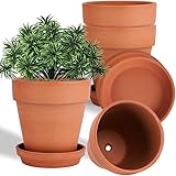 vensovo 6 Inch Clay Pot for Plant with Saucer - 4 Pack Large Terra Cotta Plant Pot with Drainage Hole, Flower Pot with Tray, 