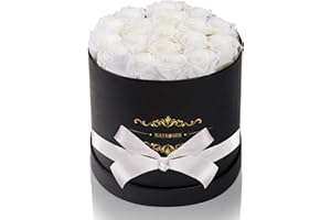 NATROSES Handmade Preserved Roses in a Box, Real Roses That Last a Year and More, Eternal Roses Preserved Flowers Gifts for Her Valentines Day Gifts, Christmas, Mothers Day, Anniversary (white)
