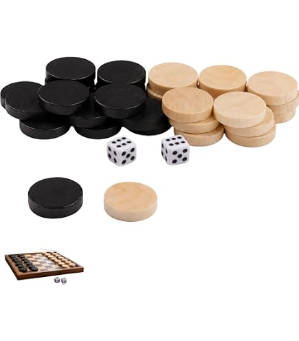 Cocoarm – 32 Pièces De Dames En Bois – 15 Blanches + 15 Noires + 2 Dés – Backgammon – Jeu De Voyage 19 Mm