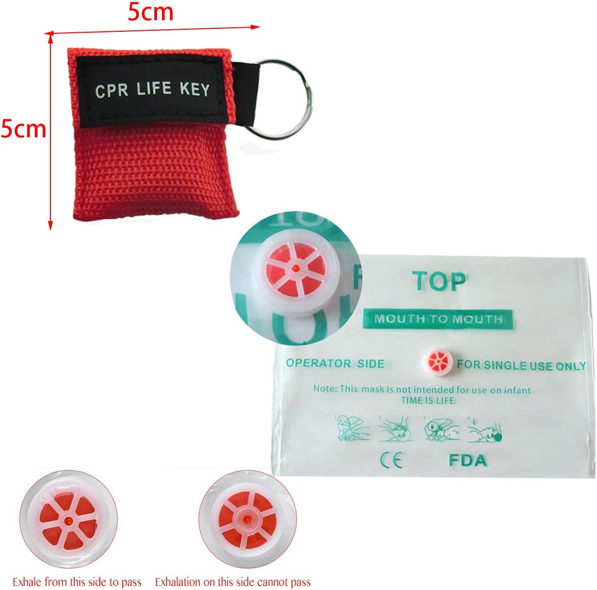 100Pcs/Pack CPR Barrier with Key Ring CPR Face Shield for AED Training Mouth to Mouth First Aid Red Pouch Logo CPR 30:2: Health & Personal Care