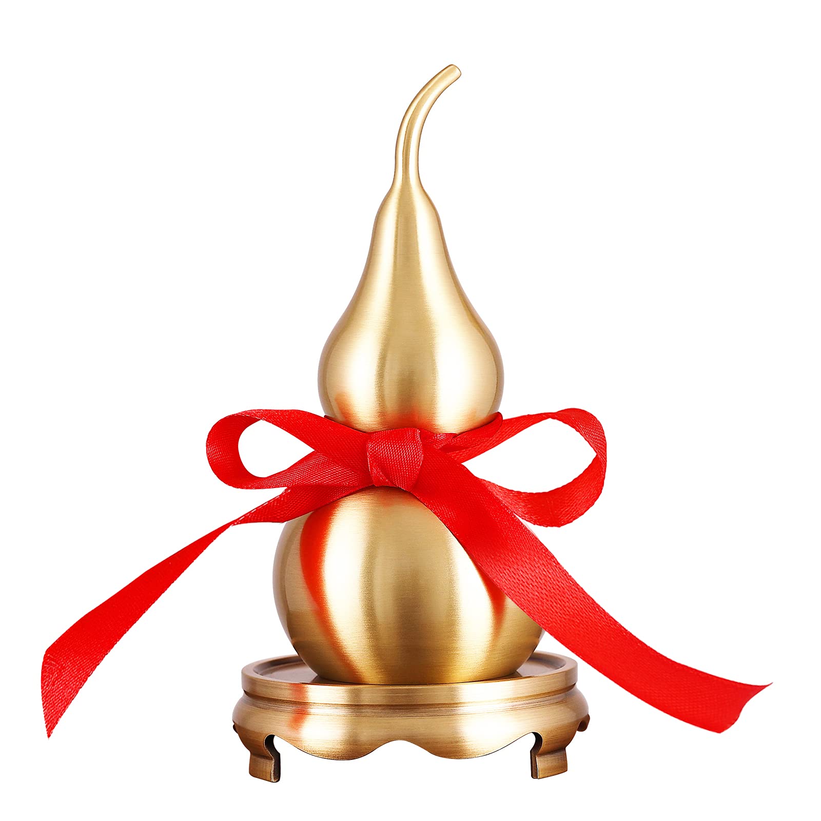 Photo 1 of PAKUNDAS Feng Shui Wu Lou Brass Golden Gourd with Holder and Red Luck Strip for Home Decor Furnishing,Full Brass,Statue Charm Amulet,Bring You Good Luck,Healthy,Success