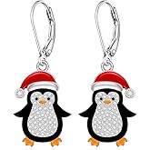 Penguin Earrings for Women Penguin Christmas Earrings Dangle 925 Sterling Silver Animal Jewelry Holiday Gifts