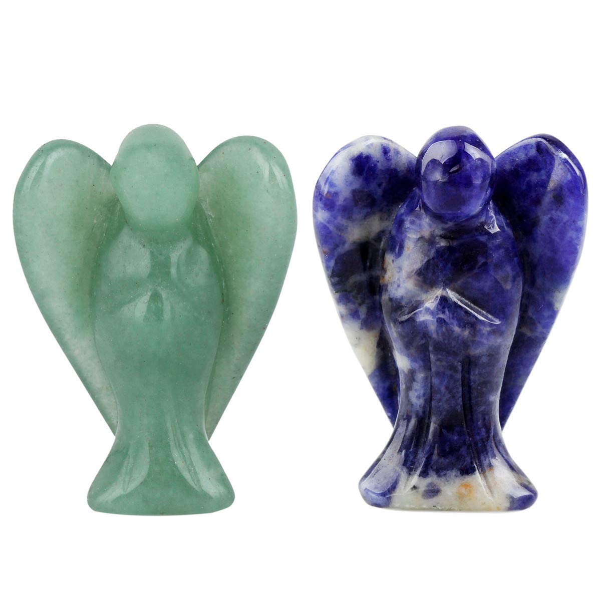 KYEYGWO Pocket Guardian Angel Carved Gemstone Peace Angel Healing Crystal Ornaments Statues for Decoration 1.5", Pack of 2