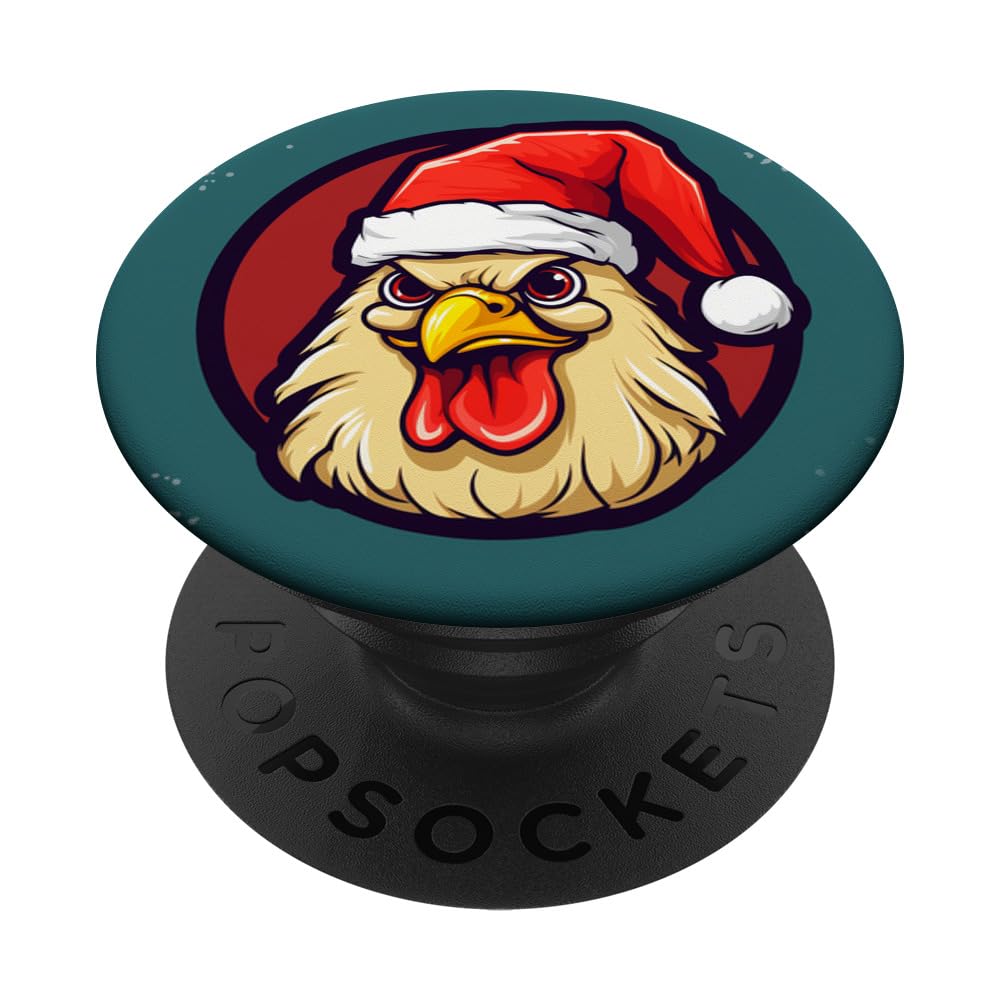 a cartoon chicken in a Santa hat with a mischievous smirk PopSockets Swappable PopGrip