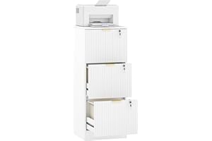 HOMCOM 3 Drawer File Cabinet, Fluted Vertical Filing Cabinet with Lock and Adjustable Hanging Rails for A4 Letter Size Files,