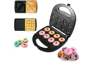 Baotkere Donut Maker, 3 in 1 Electric Waffles Sandwich Machine，Panini Press Grill Iron Set with 3 interchangeable Removable Non Stick Plates，750W Detachable Dessert Toaster, Perfect for Breakfast
