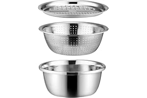 Stainless Steel Colander Multifunctional Stainless Steel Basin 3Pcs, 3 in 1 Basin, Colander and Grater, Drain with Mixing Bow