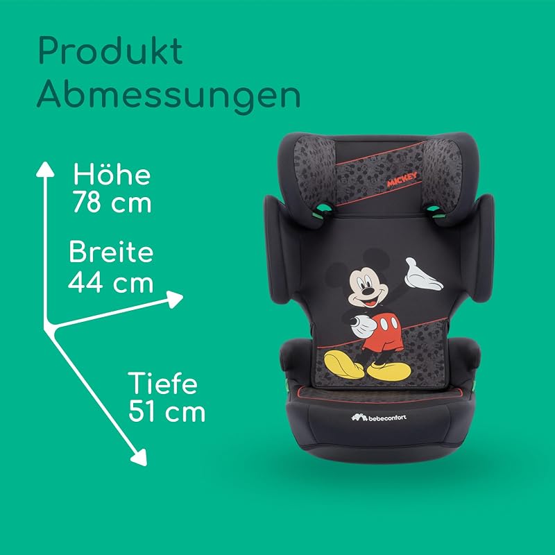 Disney RoadSafe i-Size, Kindersitzerhöhung mit Rückenlehne, 3,5–12 Jahre (100–150 cm), Mickey Maus Kindersitz, Klappbar, Gurtinstallation, 14 Kopfstützenpositionen, Authentic Mickey