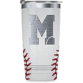 Onebttl Personalized Baseball Gifts for Teen Boys, Men, Coaches, 20oz Stainless Steel Tumbler with Laser Etched Initials for Baseball Players, Lovers, White - M