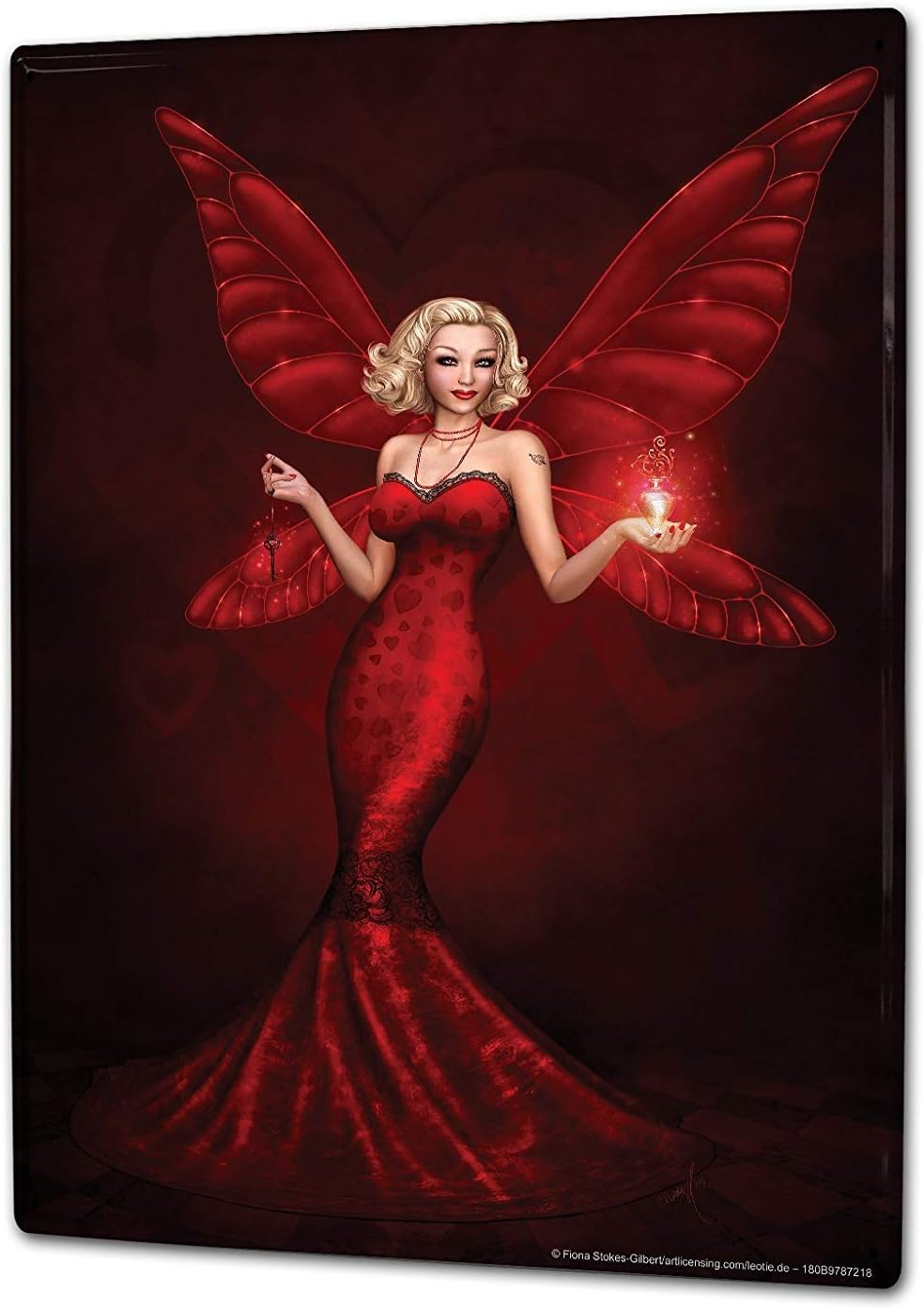 Tin Sign XXL Fantasy Motif blond elf red dress