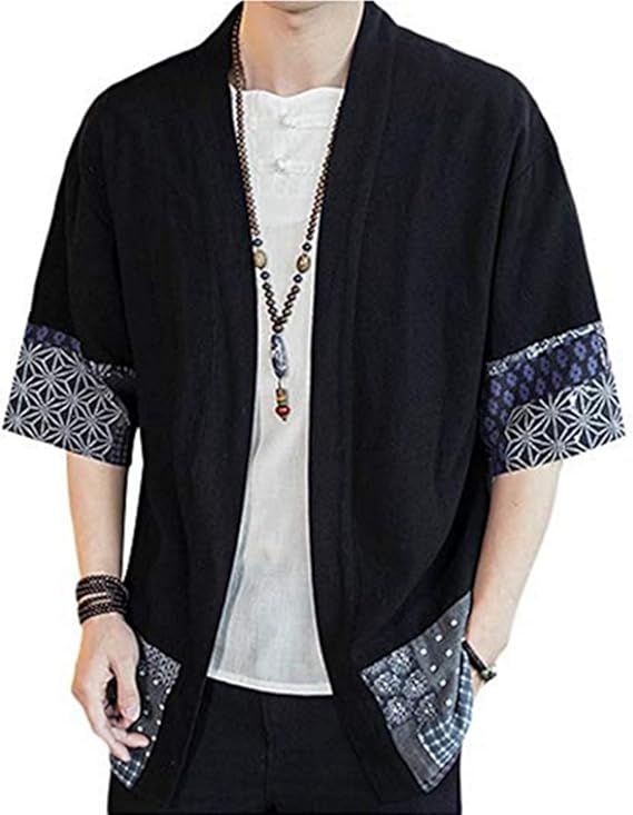 Amazon Fanessy 和式パーカー メンズ 五分袖 夏 カーディガン コート 無地 和風 羽織 一つボタン シンプル トップス ゆったり カジュアル おしゃれ 大きいサイズ 個性 Tシャツ カーディガン 通販
