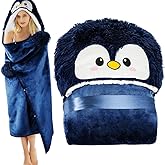 Wearable Blanket Adult Animal, Cute Hoodies, Comfy Blanket Hoodie, Gifts for Mom Girl Wife Friend for Christmas (Penguin Blue)