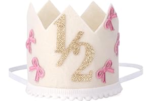 BOXOB 1/2 Birthday Hat, Bow Glitter Half Birthday Crown Hat for 6-Months Celebration Party Decorations for Baby Girl Boy