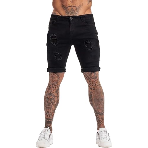 GINGTTO Men's Fashion Ripped Short Jeans Casual Denim Shorts with Hole