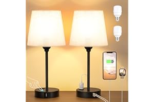 ACAXIN Mini Bedside Lamps for Bedrooms Set of 2 - Nightstand Bedroom Lamps with USB C Port and AC Outlet Charging, Dimmable Touch Small Bed Side Table Lamp, Black Night Stand Light for Kids/Guest Room