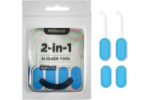 HEMILAB® 2 in 1 Aligner Removal Tool & Chewies for Invisalign Braces, Trays, Compatible with Aligners, Retainers, Dentures with Brush- 2 Pack & 2 Replacement,Blue