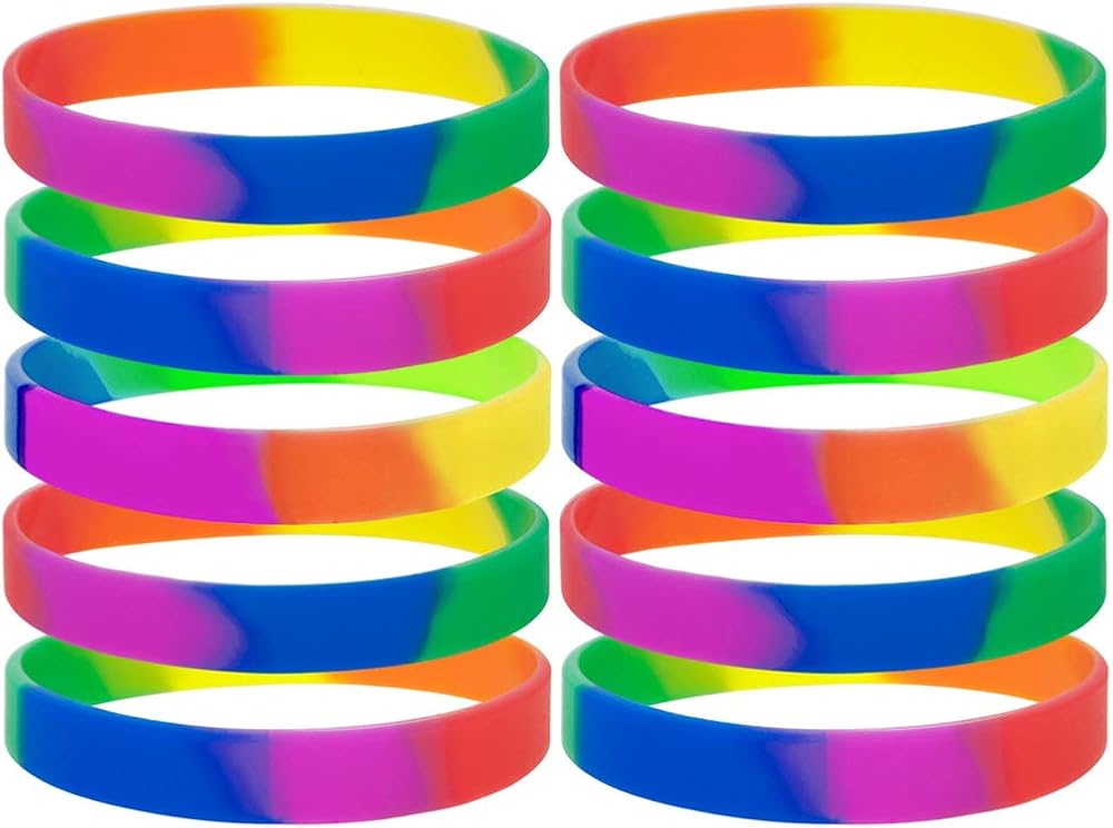 GOGO 10 Pcs Rainbow Silicone Wristbands, Sports Rubber Bracelets, Party