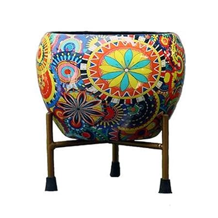 Arstory Gardening Iron Stand with Painted Ceramic Pot (Model 1206B)