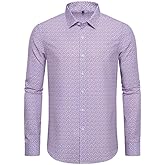 EOUOSS Mens Printed Dress Shirts 4-Way Stretch Long Sleeve Wrinkle Free Floral Casual Button Down Shirt