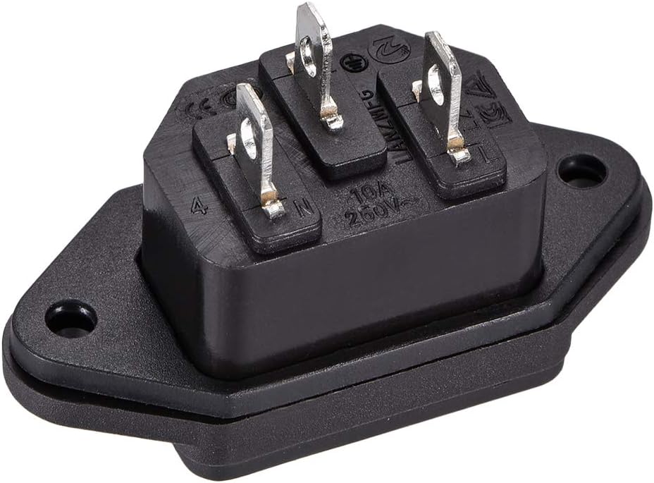 sourcing map C14 Panel Mount Plug Adapter AC 250V 10A 3 Pins IEC Inlet Module Plug Power Connector Socket with Cover - Image 4