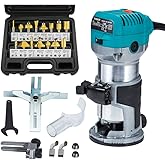 Anesty Compact Router with Trimmer/Fixed Base, Variable Speed Trim Router Palm Router Laminate Trimmer, 1/4" 710W Electric Wo