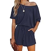 Lacozy Women's 2026 Summer Short Sleeve Off The Shoulder Rompers Casual Shorts One Piece Overall Jumpsuits Dressy