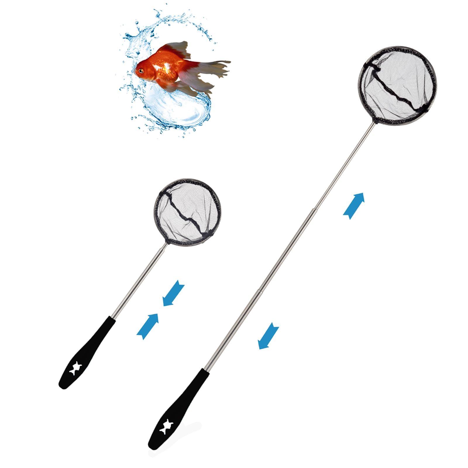 Aquarium Net - Stainless steel Handle Retractable Fish Tank Net - For Catching Small Fish And Shrimp And Cleaning Aquariums, Retractable 31-61 cm, Black