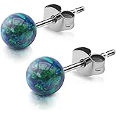 XUU Titanium Opal Stud Earrings,Hypoallergenic 20G Earrings for Sensitive Ears, Multi-Color Options Available,4mm/5mm Stud Jewelry,1 Pair
