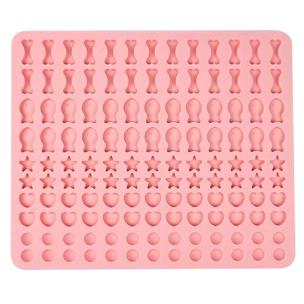 130-Cavity Gummy Molds for Dogs: Bone, Fish, Star, Heart & Semi Sphere Shapes - Chocolate Molds for Biscuits & Jelly Candy