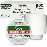 Betta 5 Oz Disposable Plastic Small Dessert Bowls, White, 800 Count, Bulk Case for Schools, Breakrooms and Cafeteria, Microwave Safe (8 Pack Per Box x100)