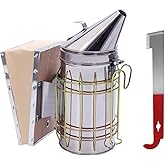 POLLIBEE Bee Smoker Stainless Steel Smoker Kit with Heat Shield Bee Hive Tool J Hook Beekeeping Supplies and Beekeeper Tool Set