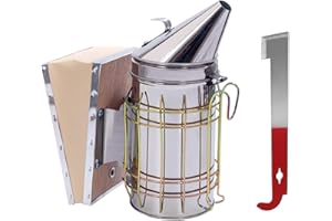 POLLIBEE Bee Smoker Stainless Steel with Heat Shield Bee Hive Tool J Hook Beekeeping Supplies and Beekeeper Tool Kit