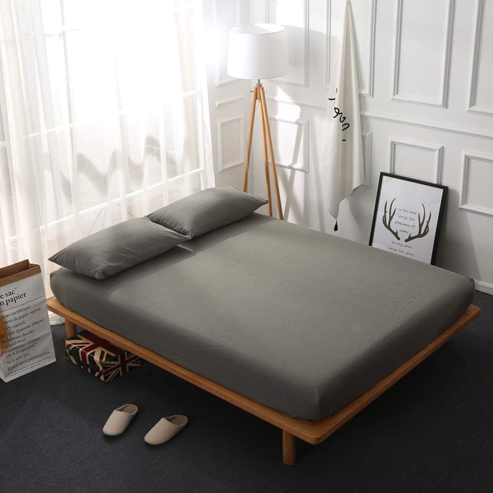 NTBAY Washed Cotton Fitted Sheet, Breathable and Hypoallergenic Deep Pocket Bed Sheet, King, Dark Grey: Home & Kitchen
