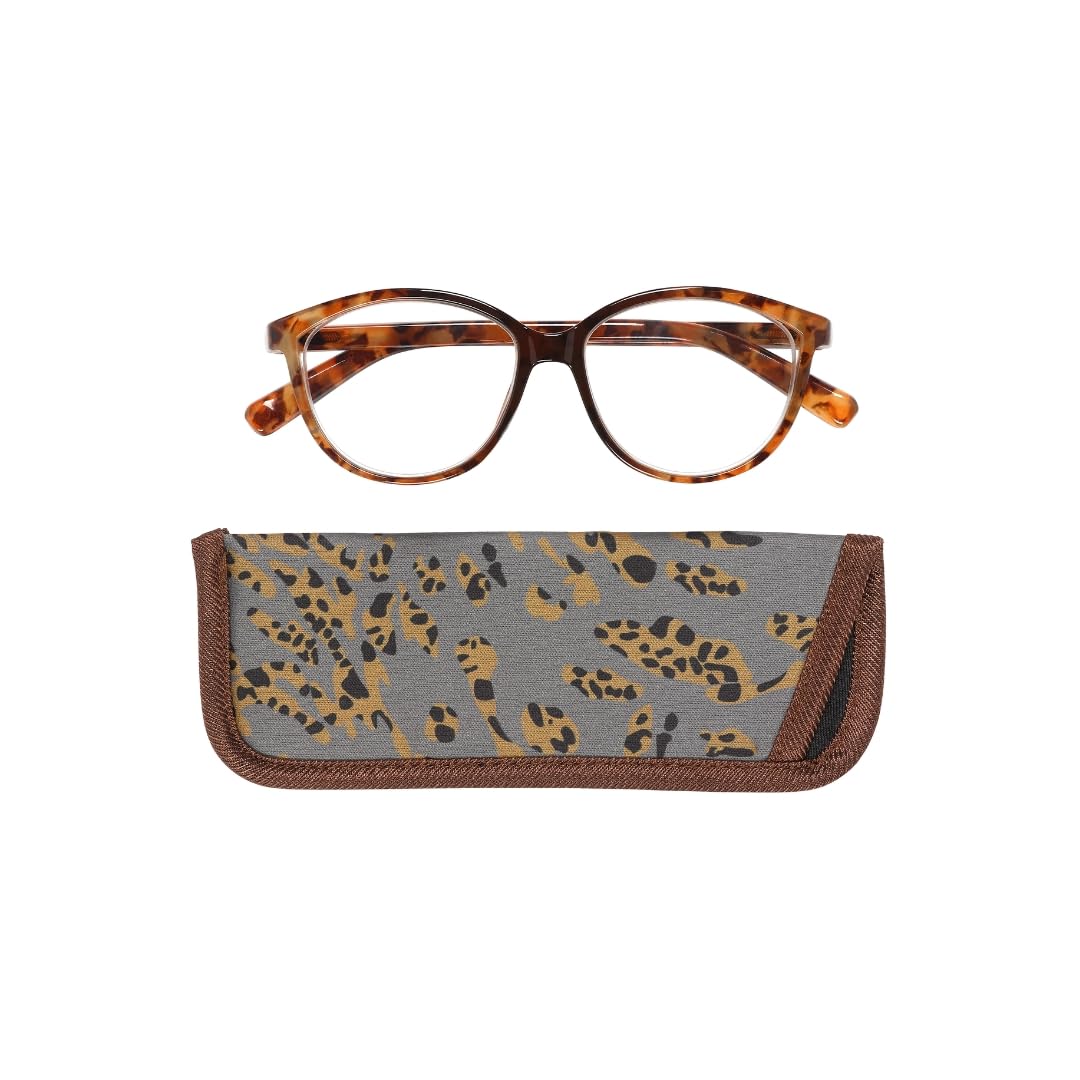 Manicare Reading Glasses For Men And Women, Comfortable Lightweight With Strong Comfort Flex Hinges, Anti-Glare Lenses, Feline Animal Print Frames With Glasses Pouch, +3.5 Strength