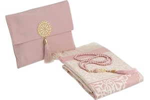 Prien Muslim Prayer Rug with Tasbih and Portable Bag, Muslim Gift for Women Men, Mubarak Islamic Box, Soft Mat Islam Gifts Set, Turkish Sajadah for Ramadan, Eid, Hajj, Travel, Pray (Powder Pink)